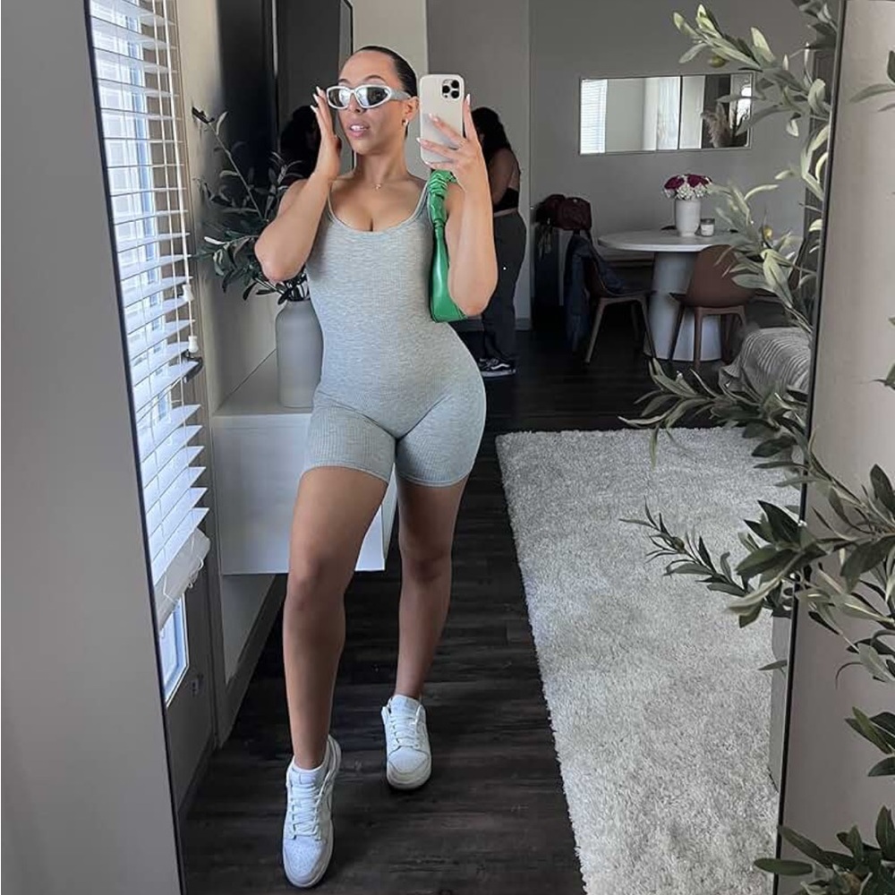 Womens Summer Sexy Ribbed Sleeveless Bodycon Rompers Shorts Jumpsuits